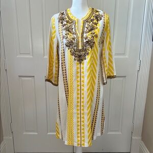 Soft Surroundings Yellow and White Embellished Tunic Dress P/XS